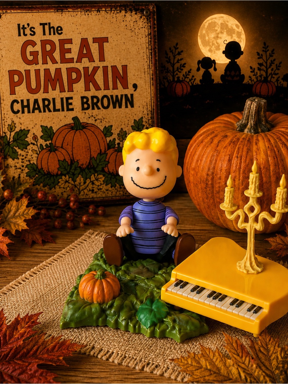 2002 Peanuts Schroeder Great Pumpkin Piano Figurine Set